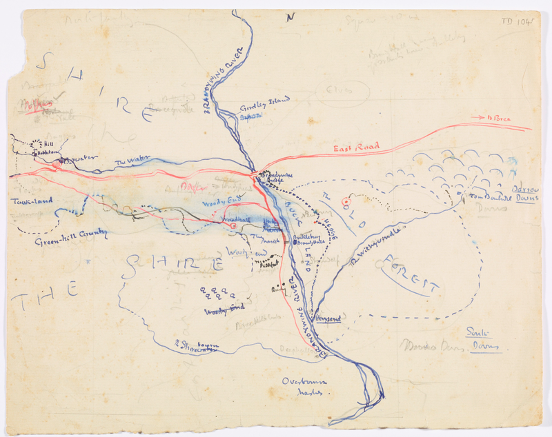 First sketch map of the Shire, 1938. Bodleian MS. Tolkien Drawings 104r. © The Tolkien Estate Limited 1988